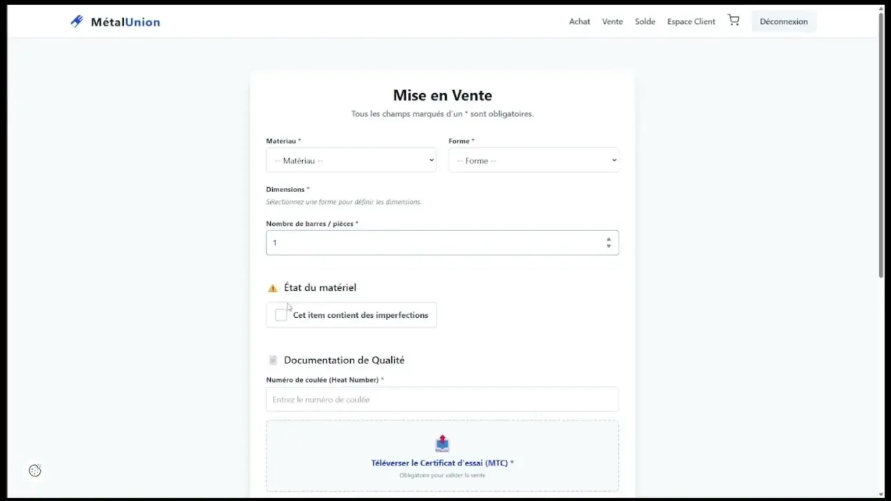Aperçu de la plateforme metalunion.app